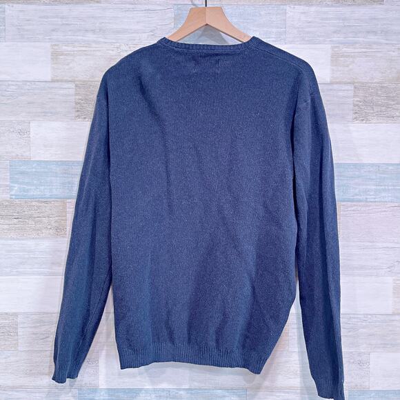LINKSOUL Cotton Ribbed Crewneck Sweater Navy Blue Stretch Casual Mens Medium - Picture 3 of 7